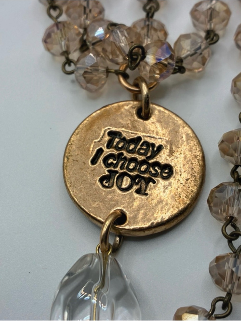 Katia Designs “I Choose Joy”Champagne Bead Necklace with Crystal Drop - Picture 2 of 4